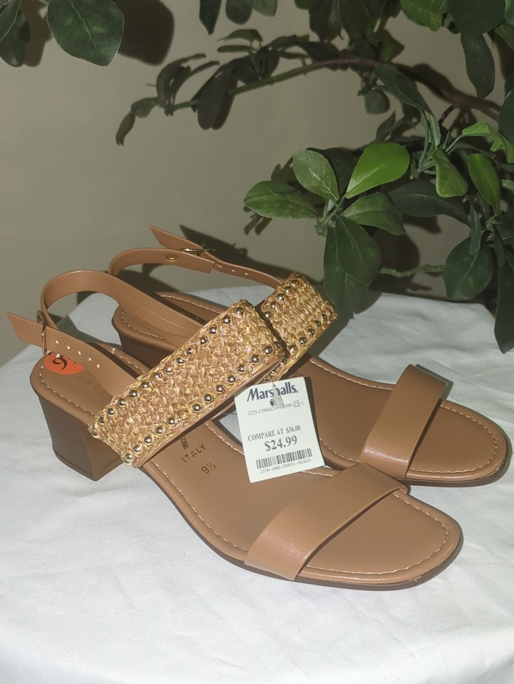 NWT!! Italian Shoemakers Tan Braided Metallic-Trim Slingback Sandals